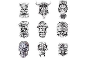 TUKEVA 9 Piezas Cabello Vikingos Dijes De Calavera Cuentas Para Rastas Accesorios para DIY Accesorios para el cabello Trenzas Decoración (Plata antigua - Calavera)