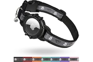 Reflective Airtag Cat Collar, JIARUI Integrated Apple Airtag Cat Collar, GPS Cat Tracker Collar with Airtag Holder and Bell, Lightweight Cat Tracker Collar for Kittens and Puppies [Black] [S]