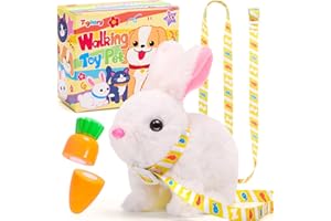 Tagitary Plush Toys Electronic Toy with Sounds,Wiggling Ears,Twitching Mouth and Nose, Interactive Rabbit Toy for Kids with Leash,Easter Christmas Birthday Gift for Toddlers Kids