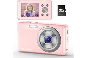 JCKKCFUG Digitalkamera,HD 1080P Fotokamera Kompaktkamera mit 32GB Karte, 48MP Fotoapparat 2,4 '' LCD 16X Digital Zoom Digital Kamera für Teenager, Anfänger(Rosa)