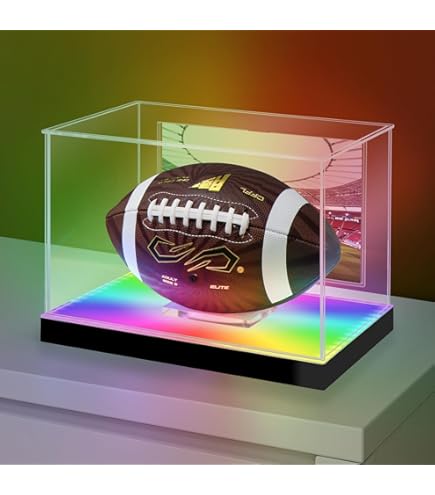 NONEMEY Fußball Vitrine mit LED Licht, Acryl Schaukasten Display Case mit Ständer, für vollständige Fußball & Volleyball, Erinnerungs- & Sammlerstücke (Holz, 25x25x25 cm