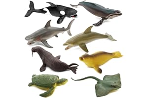 Fun Gift Sea Animal Toy Set,8 pcs Animal Sea Figures Ocean Toy for Kids, Realistic Set for Sea Lovers, Includes Great White Shark, Dolphin, White Shark, Whale