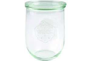 Weck 745 - Bicchieri a tulipano, 1 l, con coperchio in vetro, resistenti al calore, adatti al forno a microonde, 6 pz, colore: Trasparente