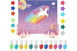 Aieenjor Set di Smalti per Unghie per Bambina（12 pezzi），Set Smalti Bambina，Smalto non tossico e rimovibile，Regalo per Bambini dai 3