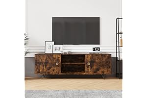 Novilla 110cm TV Stand Cabinet for 50 Inch TV, 2 Tier TV Cabinet, 2 sliding doors, Six-zone Storage, Adjustable Shelf & Metal table legs, Anti-scratch & Waterproof Desktop, Rustic Brown, 110x40x50cm