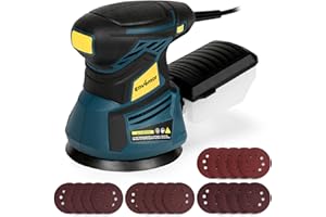 Enventor Levigatrice Orbitale 350W, Levigatrice Rotorbitale con 6 Velocità Variabile, 6000-13000RPM, 125MM, 20PCS (80, 120, 180, 240 Grane), Levigatrice per Legno, Metallo
