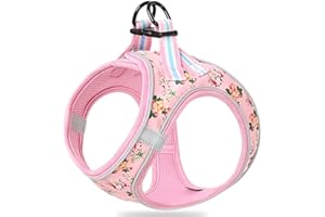 HEELE Hundegeschirr für Hunde Geschirr Hund Klein Weich Mesh Brustgeschirr für Mittlere und Kleine Hunde, Verstellbare Reflektierende Atmungsaktive Welpengeschirr, Reflektierend, Blume Pink, S