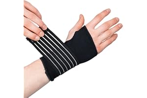 Elastyczny stabilizator nadgarstka Actesso z paskiem - Idealny przy zwichnięciach, kontuzjach lub podczas uprawiania sportu bez metalowego paska (Średni, Czarny)