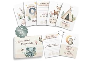 HuBorns - 46 Carte di Complimese Neonato per Ricordare i Momenti Speciali, Milestone Baby Cards con un Design Bellissimo per Tracciare le Tappe Importanti, Perfetto come Regalo Nascita Bimba e Bimbo