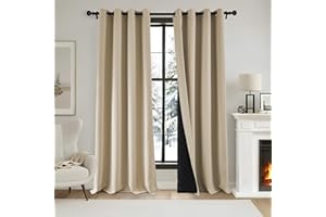 PONY DANCE Cortinas Beige Termicas Aislantes Frio con Forro Grueso, Cortinas 100% Opacas para Salon Modernas 2 Piezas con Ojales,140x240cm,Beige Oscuro