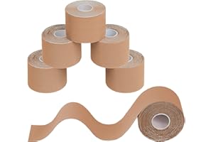 BB Sport 6 Rouleaux de Ruban Adhésif de Kinésiologie Diverse Couleurs 5 m x 5,0 cm E -Book Exemples D'application, Couleur:beige