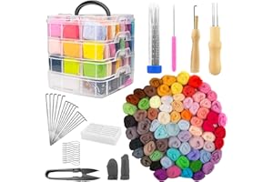 JTOOYS 141Pcs Needle Felting Kit, 72 Colors Wool Roving for Felting Complete Needle Felting Starter Kit with Felting Needles, Basic Tools & Accessories for DIY Felt Crafts Animal Home Decor Birthday Gift