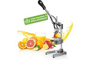 Lumaland Spremiagrumi in Acciaio Inox, di Alta qualità, Molto Silenzioso, Utilizzabile manualmente, Elegante spremiagrumi, esente da Manutenzione e Potente per Molto più succhi di Frutta, Basta