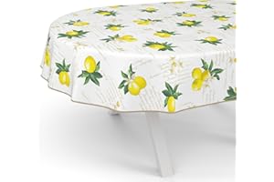 ANRO Tovaglia cerata, lavabile, per giardino, rotonda, ovale, rettangolare, 180 x 140 cm, con orlo (orlato), limoni