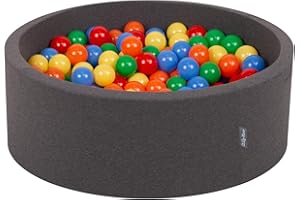 KiddyMoon Piscine À Balles pour Bébé Rond 90X30cm/200 Balles 7Cm Fosses À Boules Jouet Enfant, Gris Foncé: Jaune/Vert/Bleu/Rouge/Orange