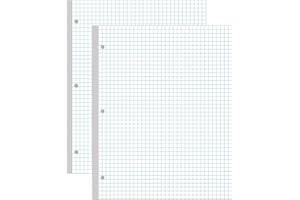 Yaridar (2-Pack) A4 Grid Filler Paper, 3-Hole Graph Paper, 200Sheets / 400Pages Loose-Leaf Paper, 100gsm White Paper, 8.5'' x 11''