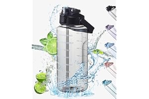 BOSSETY Gourde 2l, Gourde 2l Motivation, Gourde Graduée, avec Marqueur et Paille, avec Poignée, Bouteille d'eau Étanche pour la Randonnée Voyage Sports de Plein Air Fitness (Noir)