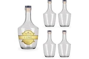 ESPIRITO REBELDE 5 x bottiglie di vetro di lusso con tappi incapsulati argentati 500 ml - eleganza e modernità in vetro di alta qualità per bevande, rum, liquori e preparazioni artigianali - bottiglie da riempire