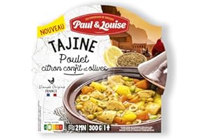 Paul & Louise -Tajine Poulet citron confit et olives 300g Prêt en 2 min - 100% viande origine France - Recette du Monde