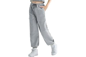 Rolanko Pantalones Hip Hop para Niñas, Pantalones Cargo Elásticos para Niños Jogger para Streetwear y Danza