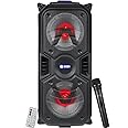 Zoook Rocker Thunder Plus 40 watts Karaoke Bluetooth Party Speaker with Wireless Mic/6.5 inch(16.5cm) Dual Driver/USB and TF/LED lights/4000 Mah Battery/FM/Top Control Panel - (Black)