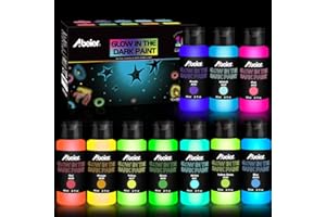 ‎ABEIER ABEIER Nachtleuchtend Acrylfarben, 10 leuchtende Farben (60 ml), Schwarzlichtfarbe, Glow in The Dark Farbe, fluoreszierende Farbe, ideal für DIY-Projekte, Halloween, Weihnachtsdekorationen