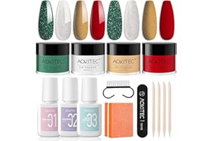 Aokitec 15 PCS Dip Powder Nail Kit, Advent Calendar 2025, 4 Christmas Colours Dipping Powder with Dip Base Activator Top, Nail Dipping Powder Kit for Christmas Nails, Christmas/New Year Gift
