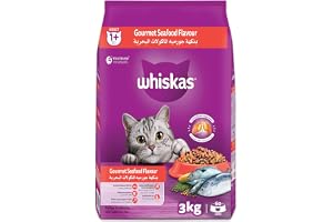 Whiskas Dry Cat Food Gourmet Seafood, 3kg Bag, Adult Cats 1+ Years, Dry Cat Food, Great Taste for Cat Health and Activity