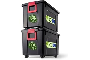 Iris Ohyama, Scatole Grandi, Organizzatore di Contenitori in Plastica, con Coperchio e Cips di Chiusura, 110L, Lotto di 2, Impilabile, con Ruote, Senza BPA, Soffitta, Capannone, Garage, SIA-110, Nero