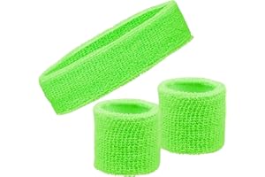 FNA FASHIONS® Sweatbands Set – 80s Retro Headband & Wristbands | Sports Sweatband for Men & Women | Gym, Workout, Running, Tennis, Cycling, Basketball, Yoga & Fancy Dress Accessories