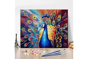 TISHIRON Multicolored Peacock Paint by Numbers or Adults Kids Beginner Beautiful Radiant Plumage Oil Painting on Canvas Wall Decor Canvas Painting for Home Living Room Decor16x20 inches Without Frame