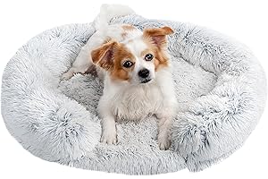 SUOXU cama ortopédica redonda antideslizante para mascotas, lavable a máquina, extraíble, esponjosa, antiansiedad, calmante, dona en forma de C