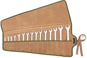 DENIFITER 15 Taschen Werkzeugtasche, strapazierfähige 16oz gewachste Segeltuch-Schlüsseltasche, Mehrzweck-Werkzeugtasche mit Riemen für Metrisch, SAE (Khaki)