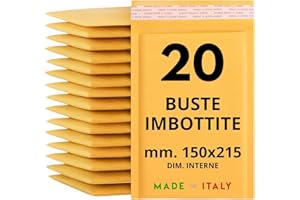 Easy8 20 Buste Imbottite per Spedizioni, 150x215 mm, Buste Pluriball, Bolle Aria, Spedizione in Carta Avana con Chiusura Adesiva, Gialle, Sigillanti e Protettive per Materiali Fragili e Delicati