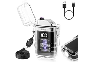 Bistfy Mechero Electrico con Linterna y LCD Pantalla Encendedor Eléctrico Tipo C USB Recargable, Plasma sin Llama Cortaviento y Impermeable Cool Encendedor para Camping Senderismo