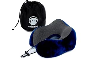 Makimoo Memory Foam Reisekissen, Nackenkissen mit 360-Grad-Kopfstütze, bequem und leicht, ideal zum Schlafen im Flugzeug, Auto, Zug, Bus und zu Hause, kommt mit Aufbewahrungstasche (Blau)