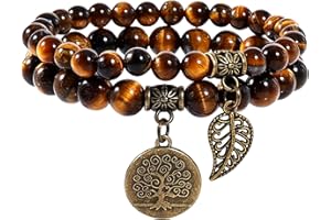 Farfume Pulseras de chakra para mujer - Pulsera de cristales de piedras curativas para mujer Piedras preciosas naturales Yoga Reiki Brazalete - Un juego de pulseras dobles