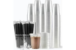 WUHUIXOZ [200 set -350ml Plastikbecher mit Deckel, verwendet für Eiskaffee, Milchshakes, Hochzeiten, Weihnachten, Partys und kalte Getränke