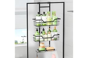MLOQI Półka prysznicowa czarna, półka prysznicowa do zawieszenia na szklanych drzwiach prysznicowych, regał prysznicowy do zawieszenia z 3 koszami