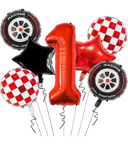Rennauto 1. Geburtstag Dekoration Set – Vintage-Design, Mit Hintergrund, Ballons & Flaggen, Für Jungen