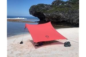 Neso Strandzelt mit Sandanker, tragbares Sonnendach - 2,1m x 2,1m – Patentierte mit verstärkten Ecken zur Stabilisierung (Lehua Rot)