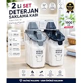 2&rsquo;li &Ouml;l&ccedil;ekli 1900 ml Hava Almaz Toz Deterjan Saklama Kabı &Ccedil;ift Contalı Banyo Organizeri, Gri - F&uuml;me