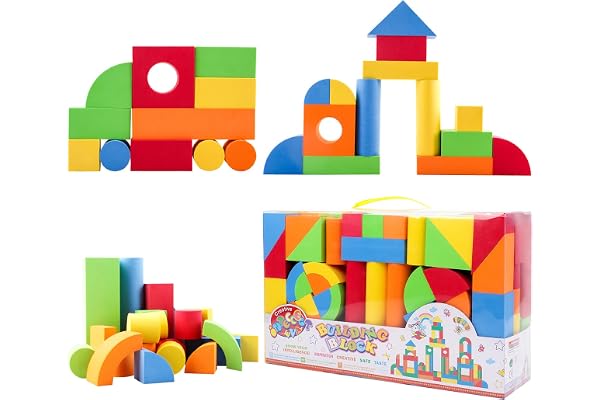 deAO Blocs de Jeu de Construction en Caoutchouc et Mousse - Jouet d'apprentissage Créatif pour Les Enfants - Ensemble de Cubes Multicolores 131 Pièces
