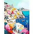 Landscape Paint by Numbers for Adults-Sea View Canvas Oil Painting Kit for Adults,Scenery Craft Art Painting Kit Acrylic Pigment Drawing Paintwork for Gift Home Wall Decor 12x16inch (Without Frame)