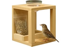 FAUNO Comedero Pajaros Exterior De Madera Hecho A Mano con Compartimentos de Bebedero Pajaros de Bandeja Extraible y Comederos para Aves Silvestres Incluye Bolsa de 70gr de Comida para Aves Jardin Natural