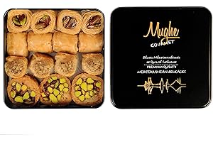 Mughe Gourmet - Caja de regalo elegante de surtido de Baklava - Baklawa Pequeños postres en tamaño bocado de pistacho, anacardo, avellana y nuez - 250g - Perfecto para cumpleaños, Navidad, Eid y más