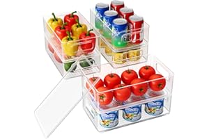 Withosent Contenitori Frigo Set di 6, Senza BPA Organizer Frigorifero con Coperchio e Maniglia, Plastica Trasparente Organizzatore Salvaspazio per Cucina, Dispensa, Armadietti