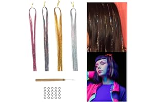 ‎HONGMA 800 Glitzer Haarsträhnen Lametta für Haare 120 cm Tinsel Hair Extensions Glitter Glitzersträhnen Haarverlängerung Fairy Haarlametta Haarextension Kit (Mehrfarbig)