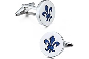 COOLMETALJACKET Paire de Boutons de Manchette Fleur de Lys Bleu Roi | Cadeau pour Homme Moderne | Bijoux Hommes Mariage Fêtes et Anniversaires