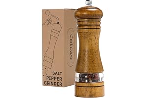 Mikinya Molinillo de sal y pimienta de madera con ventana acrílica, molinillo de pimienta de madera, mecanismo de molienda de cerámica ajustable, recargable para varias especias (16,5 cm, 1 unidad)